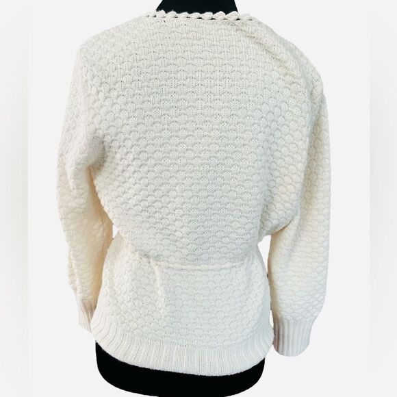 Vintage Y2K Knit Cropped Sweater in Cream Size Large Wool Babydoll Belted - Picture 4 of 11